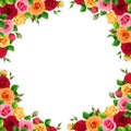 Frame with red, pink, orange and yellow roses. Vector illustration. Royalty Free Stock Photo