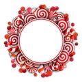 Frame with red and white candies