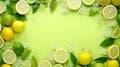 Frame of a refreshing drink with lemon and lime, symbolizing summer freshness and aroma