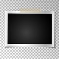 Frame retro photo on transparent background. Vintage Horizontal blank old photography on sticky tape. Vector illustration Royalty Free Stock Photo