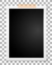 Frame retro photo on transparent background. Vintage vertical blank old photography on sticky tape. Vector Royalty Free Stock Photo