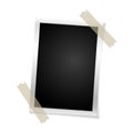 Frame retro photo on white background. Vintage vertical blank old photography on sticky tape. Vector illustration Royalty Free Stock Photo