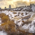 Frame Roads on a snow covered mountain in winter overlooking downtown Salt Lake City Royalty Free Stock Photo