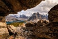 Frame of rocky with mount Assiniboine on Nublet peak at provincial park Royalty Free Stock Photo