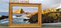 Frame with a rocky seaside on sunset inside to Porto Moniz to Madeira in Portugal.