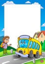 Frame with school bus and boy Royalty Free Stock Photo