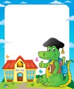 Frame with school theme crocodile