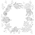 Frame with sea fish, coloring page