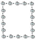 frame with seashells drawn in black pencil and pearls with turquoise inserts with empty space Royalty Free Stock Photo