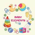 Frame. Set of beautiful baby icons, Isolated elements. Royalty Free Stock Photo
