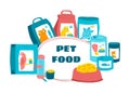 frame with sets of complementary foods for pets