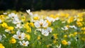 Frame Shallow depth of field light yellow cosmos flowers field