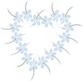 Frame in the shape of a heart of flowers in fashionable blue tones, done in a watercolor manner. Royalty Free Stock Photo