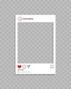 Frame for social post. Frame for photo in social media.Template of profile, post and message with interface, comment and like.