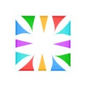 The frame is square with multicolored flags . Triangular colored flags adorn the square frame. Vector