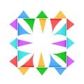 The frame is square with multicolored flags . Triangular colored flags adorn the square frame. Vector