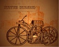 Frame steampunk background with bike and medieval castle Royalty Free Stock Photo