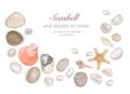 Frame of stones and seashell isolated Royalty Free Stock Photo