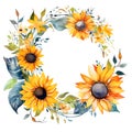 Frame with sunflowers on white background