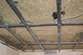 frame of suspended ceiling, wiring and fiberboard