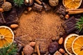 Frame of sweets, chocolates, truffles, nuts and dried fruits Royalty Free Stock Photo