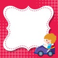 Frame template design with boy in racing car Royalty Free Stock Photo