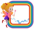 Frame template with fairy flying on the rainbow Royalty Free Stock Photo