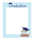 Frame template for graduation photo booth props or text. Books and academic cap. Vector illustration Royalty Free Stock Photo