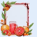 Frame, template, healthy juice, blank page, drink, pomegranate juice, strawberry, lychee,background, bright,Generated AI