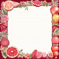 Frame, template, healthy juice, blank page, drink, pomegranate juice, strawberry, lychee,background, bright,Generated AI