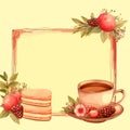 Frame, template, healthy juice, blank page, drink, pomegranate juice, strawberry, lychee,background, bright,Generated AI