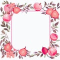 Frame, template, healthy juice, blank page, drink, pomegranate juice, strawberry, lychee,background, bright,Generated AI