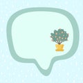 Frame for text with a dotted mint background. Speech bubble stock illustration. Square format. Cute mandarine tree in a