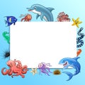 Set cute marine animals colorful on white Royalty Free Stock Photo