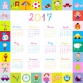 Frame with toys 2017 calandar for kids Royalty Free Stock Photo