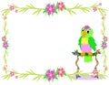 Frame of Tropical Plants and Parrot on a Perch