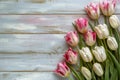 Frame of tulips on rustic wooden background with copy space for greetings card Royalty Free Stock Photo