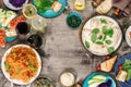 Frame from variety of Italian dishes and snacks with wine