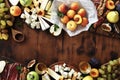 Frame appetizers wine fruit jamon cheese top view Royalty Free Stock Photo