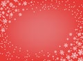 Frame vector Christmas and New year. Red isolated background with white snowflakes with space for text. Greeting card, banner.