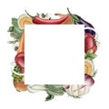 Frame with vegetables. Watercolor illustration hand painted isolated on white background Royalty Free Stock Photo