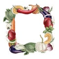 Frame with vegetables. Watercolor illustration hand painted isolated on white background Royalty Free Stock Photo