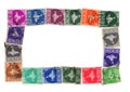 A frame of vintage postage stamps from India. Royalty Free Stock Photo