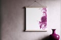 Frame with vivid magenta flower hanging on wall, ai generated