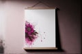 Frame with vivid magenta flower hanging on wall, ai generated