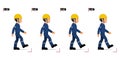 Frame 1-4 of walking worker on white background