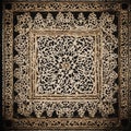 frame on the wall A Moroccan tile pattern with a floral border and a grunge effect isolated on a black background