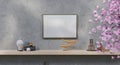 Frame on wall texture mockup with green plant,Green wall and shelf. 3D rendering