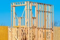 frame and walls of a new plywood house truss framework wooden Royalty Free Stock Photo