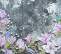Frame watercolor flowers over gray modern stone background